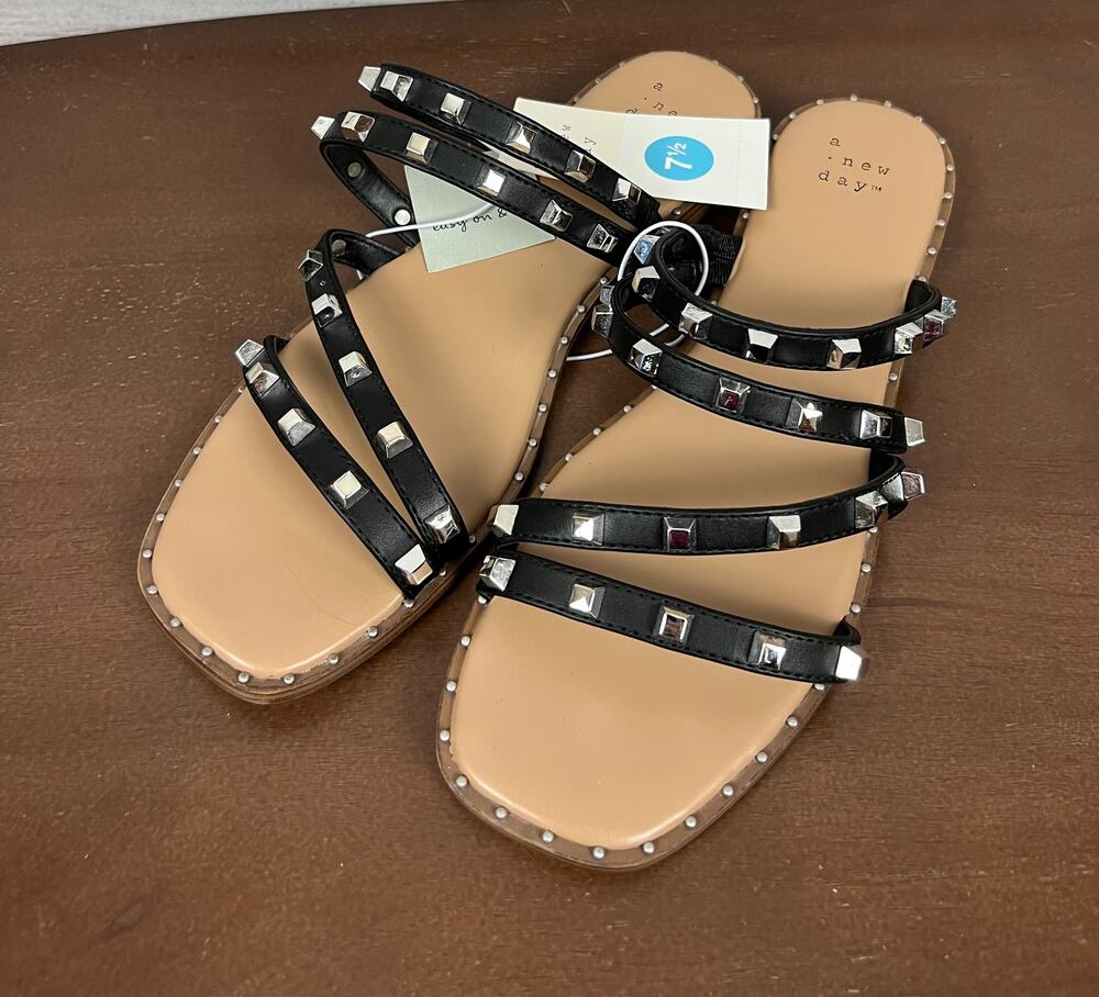 NWT Ladies A New Day Black Hollis Embellished Slide Sandals - Size 7.5
